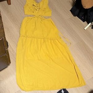Yellow Two-Piece Lace-Up Maxi Set